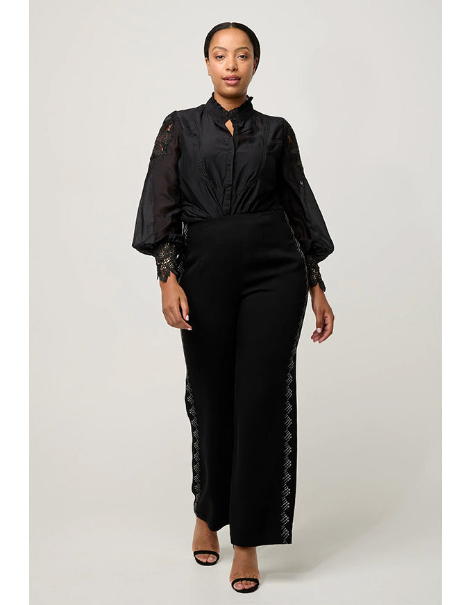 Sevilla Cotton Silk Lace Detail Shirt Black