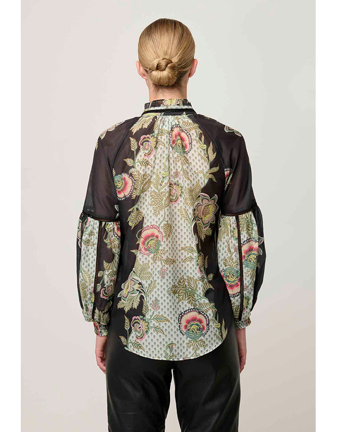 Espada Lace Trim Blouse Mariposa Nero