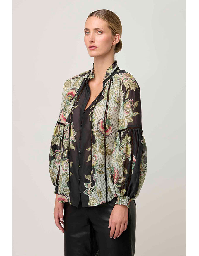 Espada Lace Trim Blouse Mariposa Nero