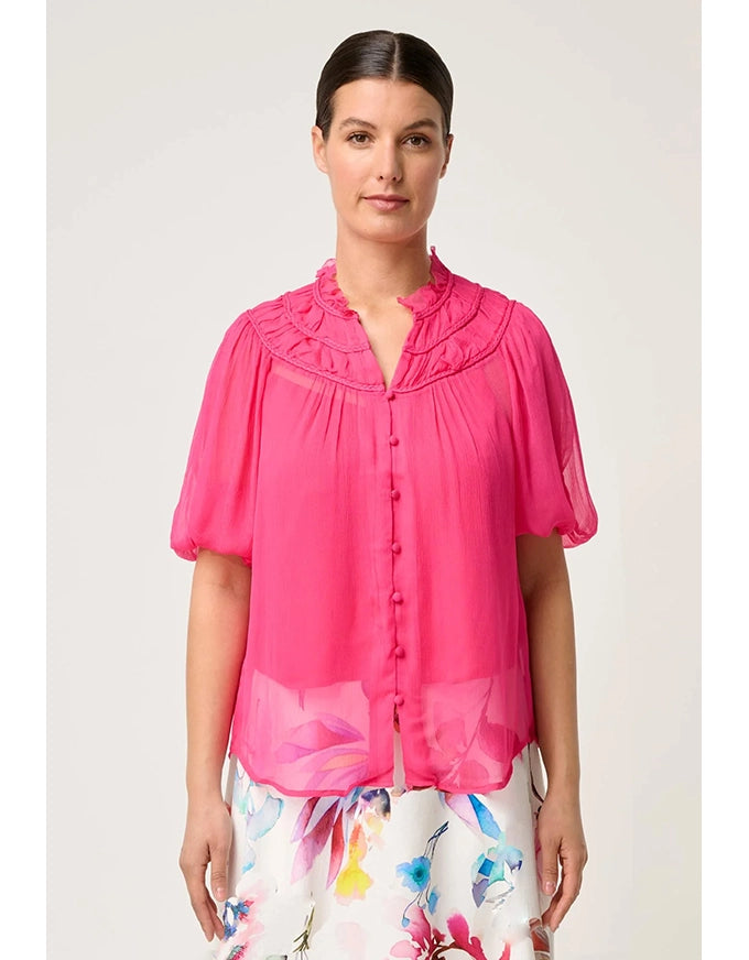 Selini Braided Chiffon Blouse Celosia Pink