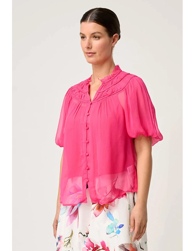 Selini Braided Chiffon Blouse Celosia Pink