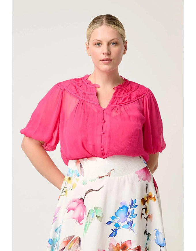 Selini Braided Chiffon Blouse Celosia Pink