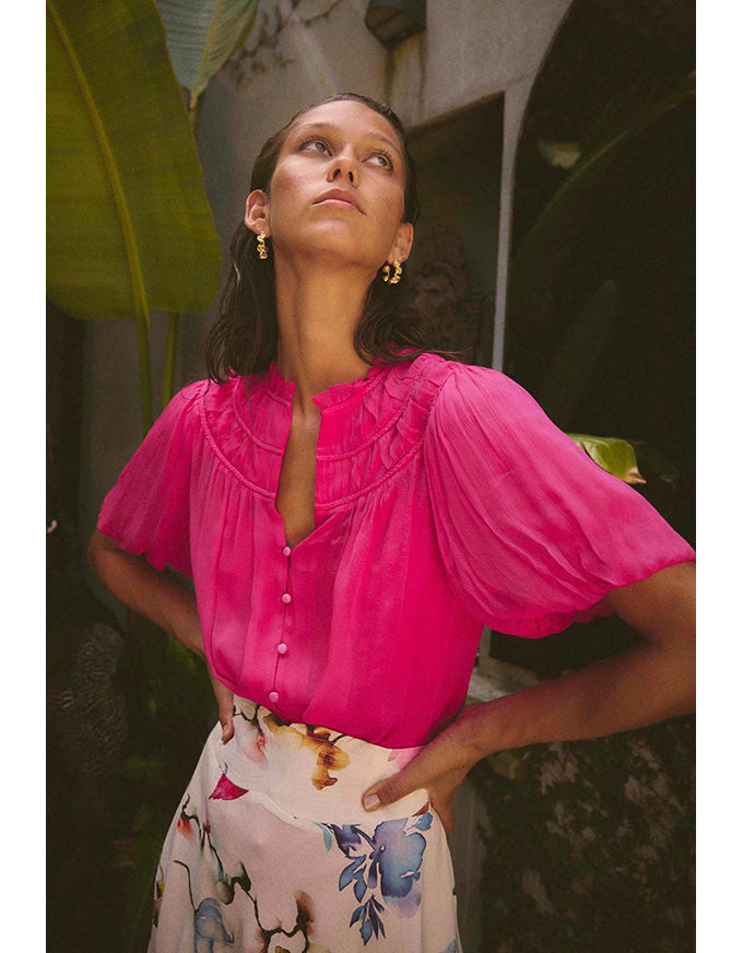 Selini Braided Chiffon Blouse Celosia Pink