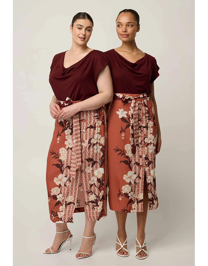 Marisol Cowl Neck Jersey Top Rosewood