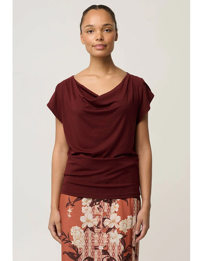 Marisol Cowl Neck Jersey Top Rosewood