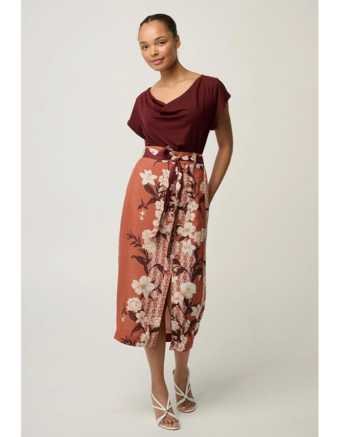 Marisol Cowl Neck Jersey Top Rosewood