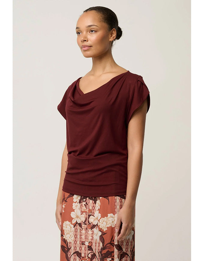 Marisol Cowl Neck Jersey Top Rosewood