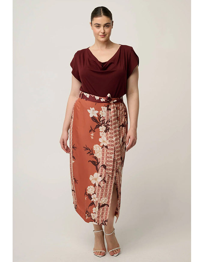 Marisol Cowl Neck Jersey Top Rosewood