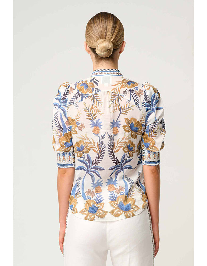 Calantha Cotton Silk Ruched Slv Shirt Golden Medina