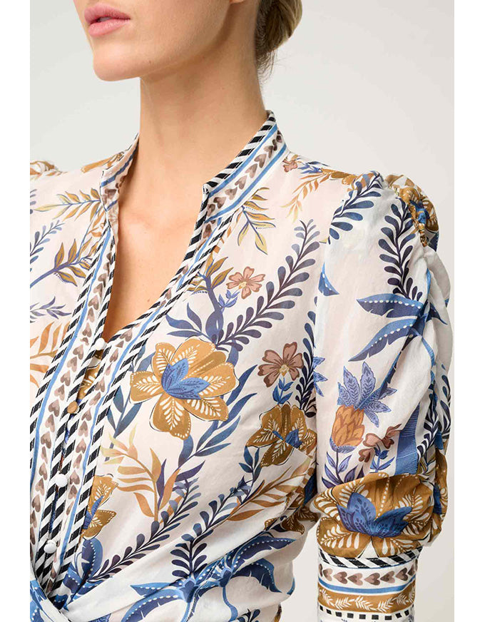 Calantha Cotton Silk Ruched Slv Shirt Golden Medina