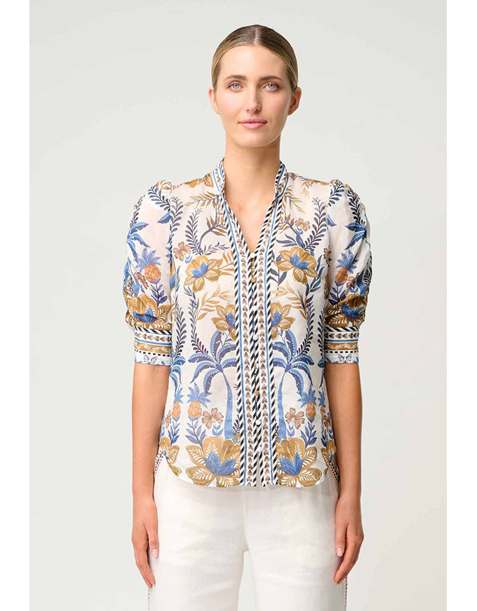 Calantha Cotton Silk Ruched Slv Shirt Golden Medina