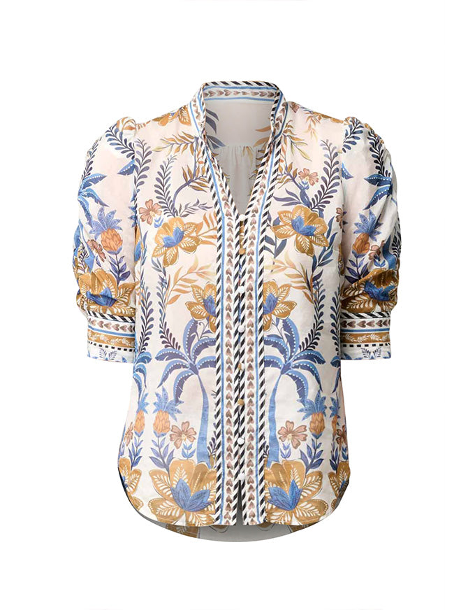 Calantha Cotton Silk Ruched Slv Shirt Golden Medina