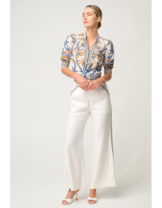 Calantha Cotton Silk Ruched Slv Shirt Golden Medina