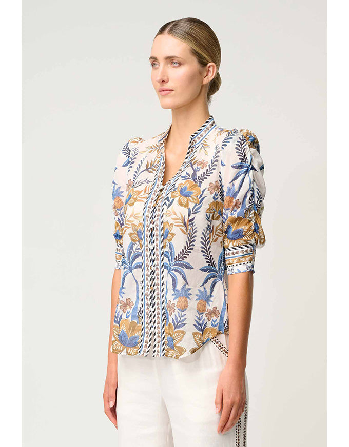 Calantha Cotton Silk Ruched Slv Shirt Golden Medina