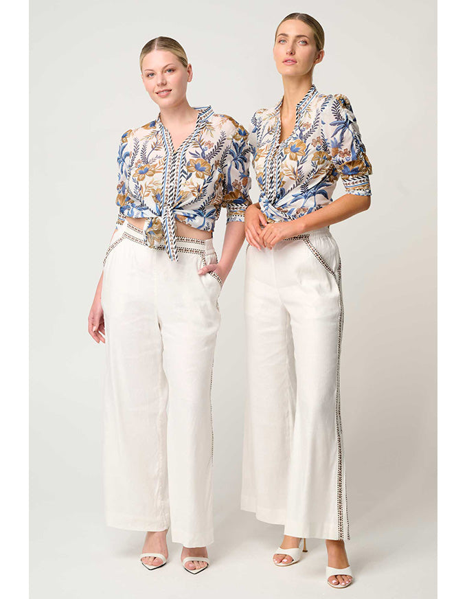 Calantha Cotton Silk Ruched Slv Shirt Golden Medina