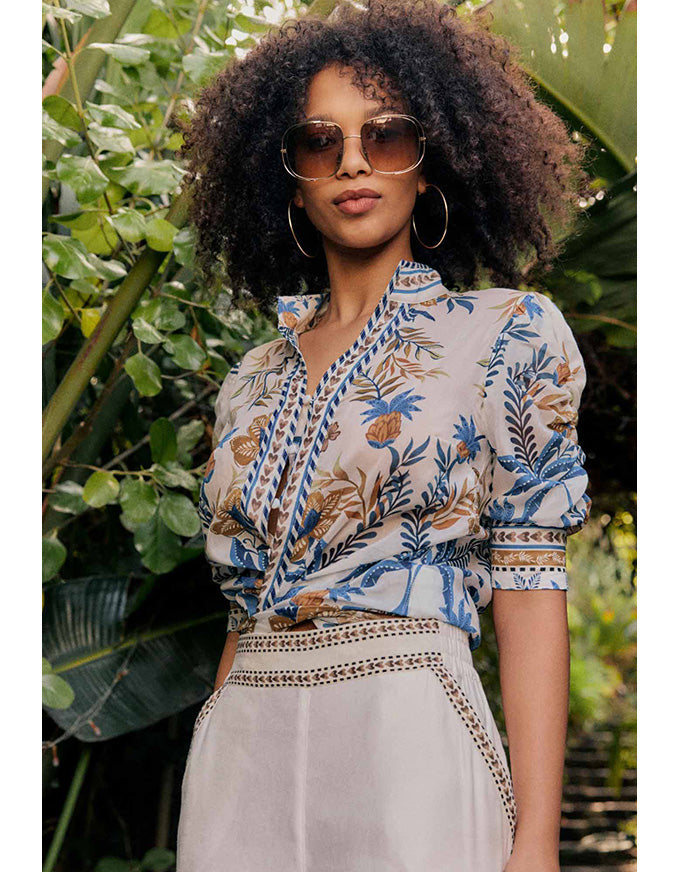 Calantha Cotton Silk Ruched Slv Shirt Golden Medina