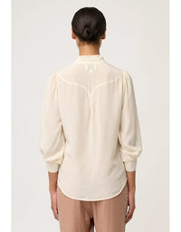 Chloe Silk Criss Cross Cuffed Shirt Cloud