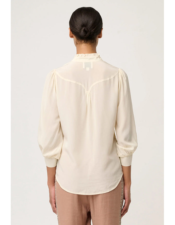 Chloe Silk Criss Cross Cuffed Shirt Cloud