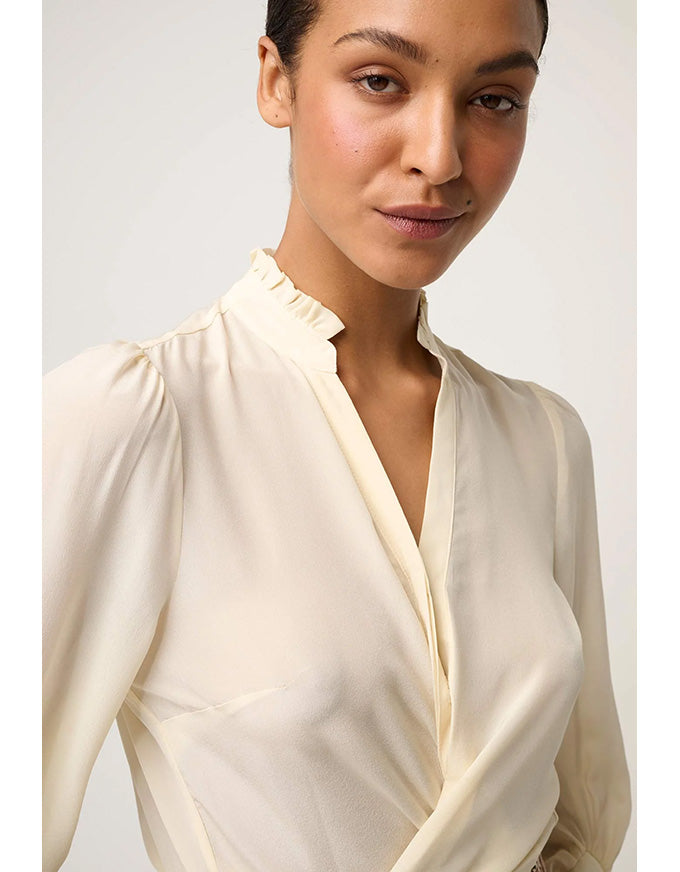 Chloe Silk Criss Cross Cuffed Shirt Cloud