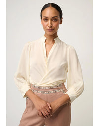 Chloe Silk Criss Cross Cuffed Shirt Cloud