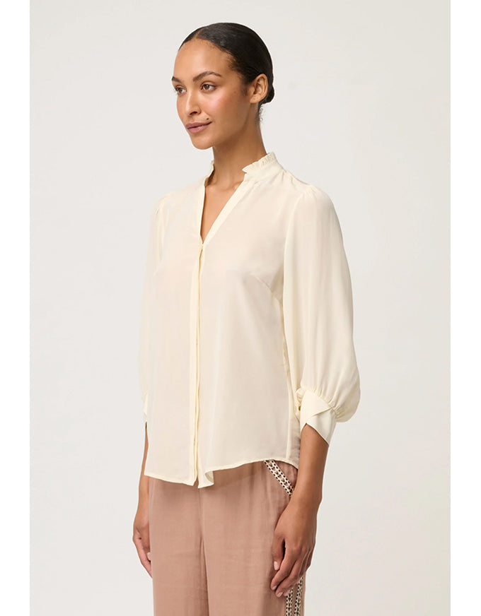 Chloe Silk Criss Cross Cuffed Shirt Cloud