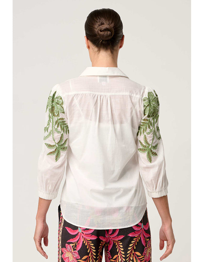 Callisto Cotton Slub Embroidered Shirt Ivory