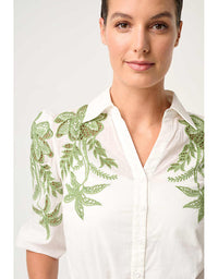 Callisto Cotton Slub Embroidered Shirt Ivory