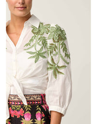 Callisto Cotton Slub Embroidered Shirt Ivory