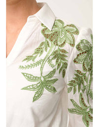 Callisto Cotton Slub Embroidered Shirt Ivory