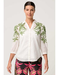 Callisto Cotton Slub Embroidered Shirt Ivory