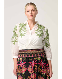 Callisto Cotton Slub Embroidered Shirt Ivory