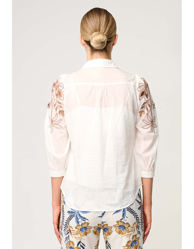 Callisto Cotton Embroidered Shirt Ivory-Dune