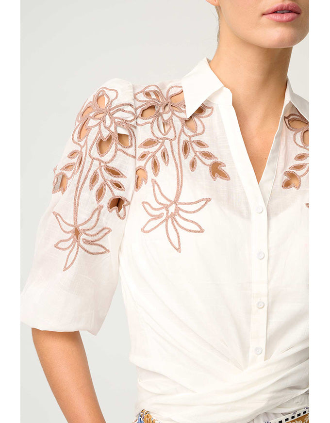 Callisto Cotton Embroidered Shirt Ivory-Dune