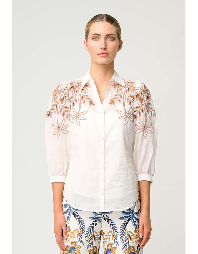 Callisto Cotton Embroidered Shirt Ivory-Dune