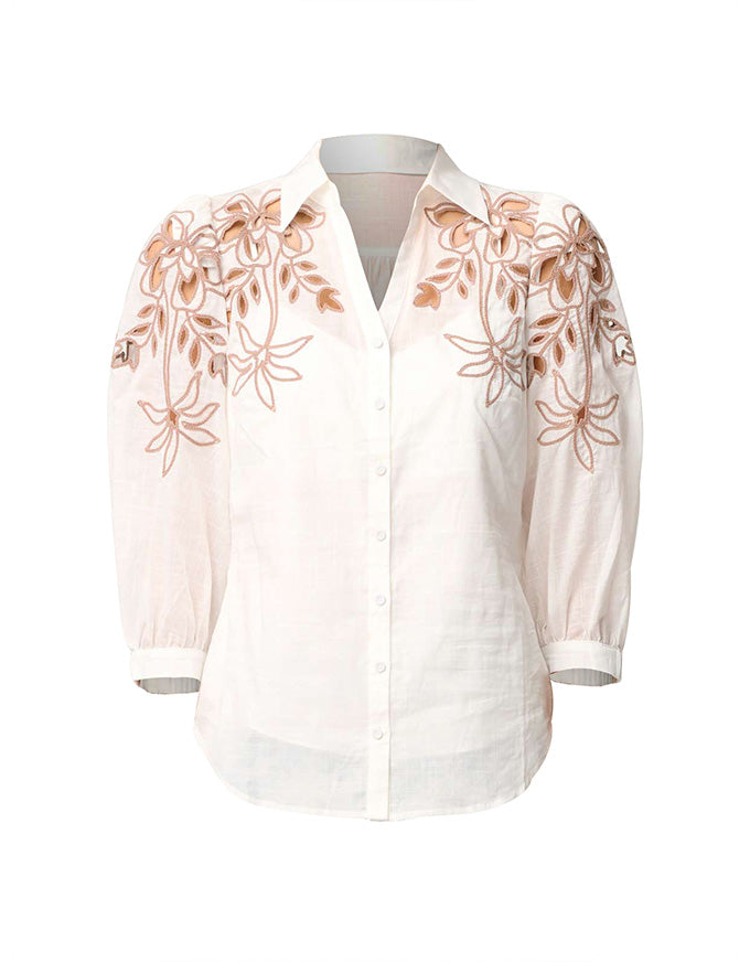 Callisto Cotton Embroidered Shirt Ivory-Dune