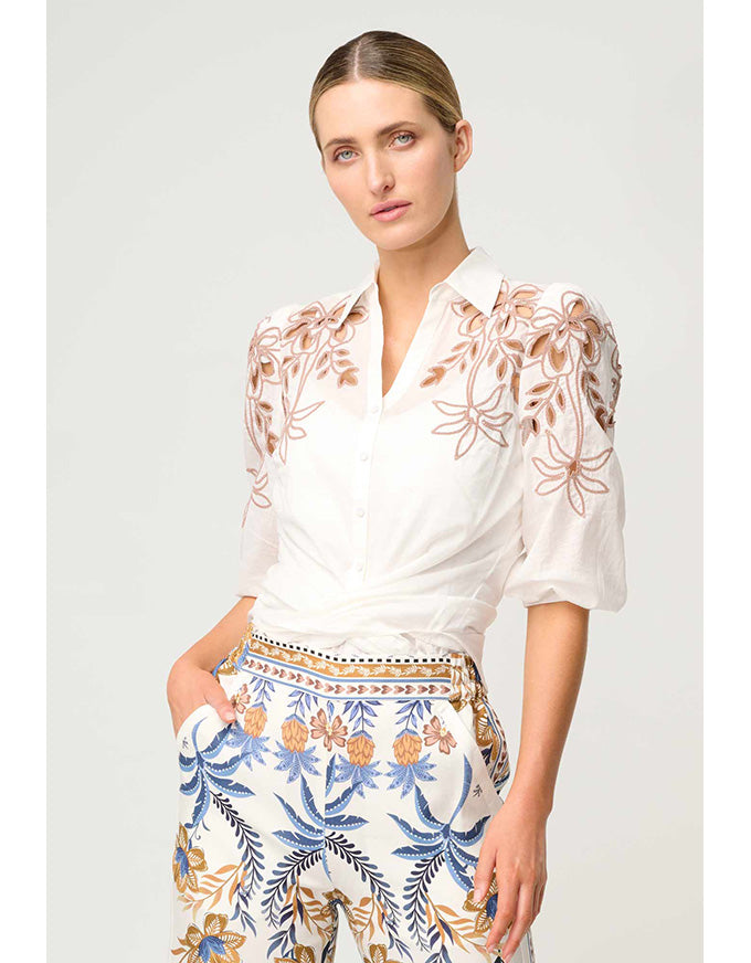 Callisto Cotton Embroidered Shirt Ivory-Dune