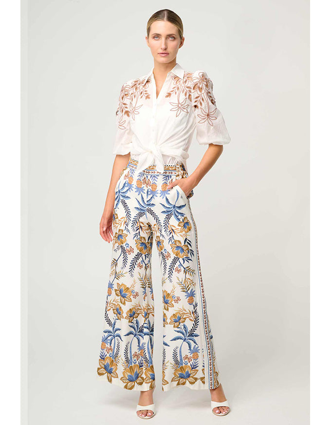 Callisto Cotton Embroidered Shirt Ivory-Dune