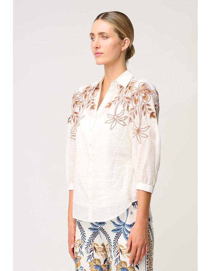 Callisto Cotton Embroidered Shirt Ivory-Dune