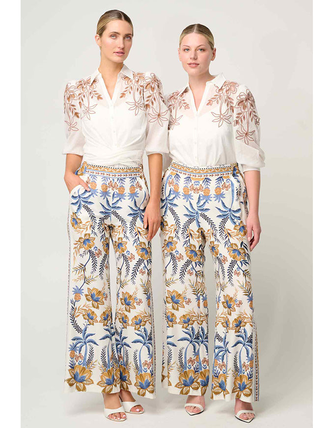 Callisto Cotton Embroidered Shirt Ivory-Dune