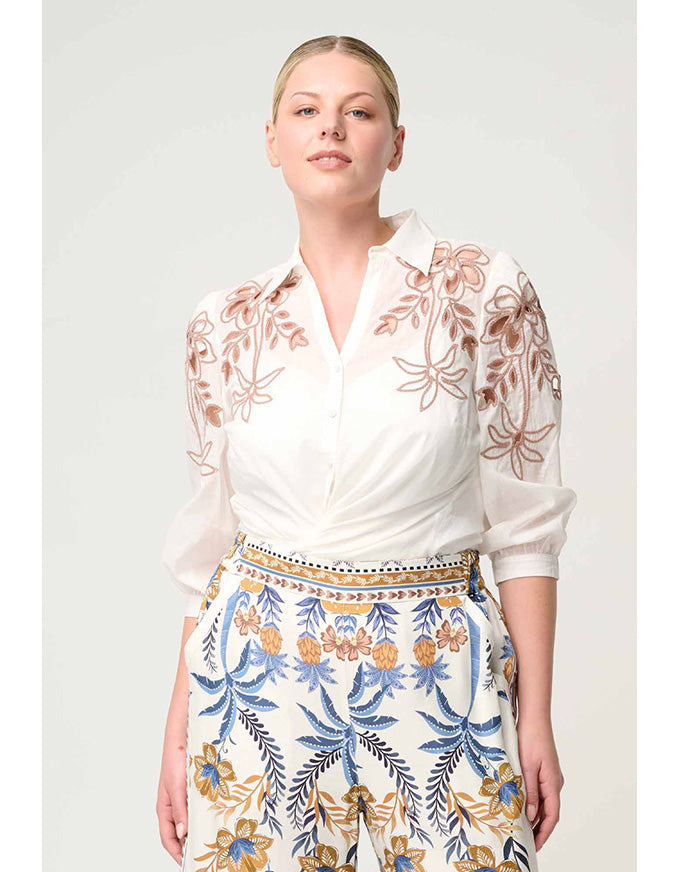 Callisto Cotton Embroidered Shirt Ivory-Dune