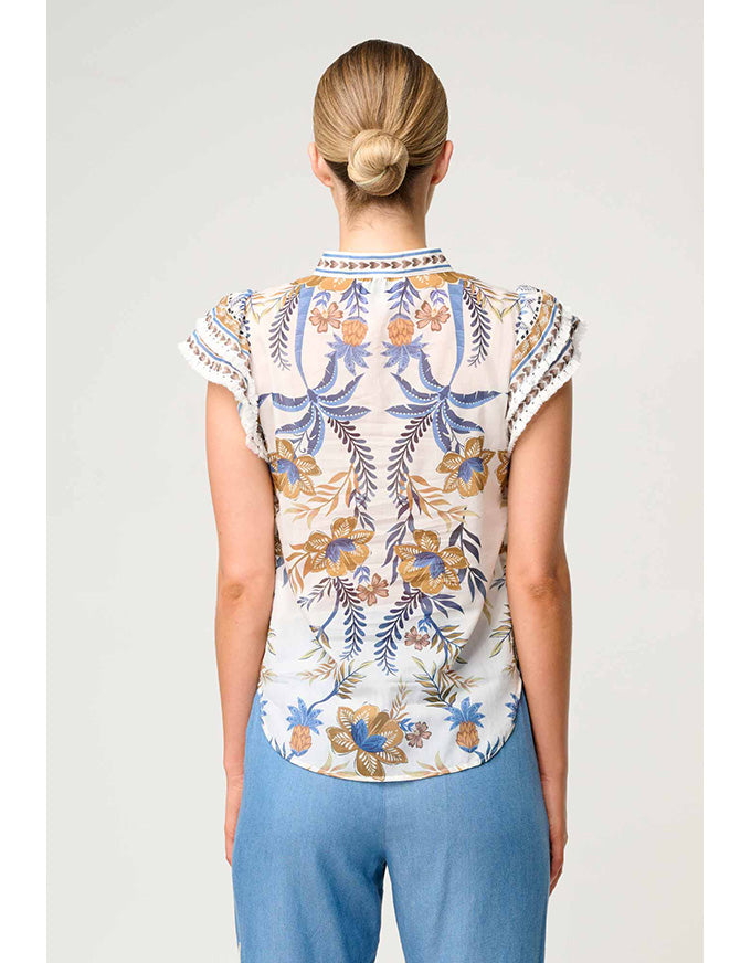 Luma Silk Cotton Flutter Sleeve Top Golden Medina