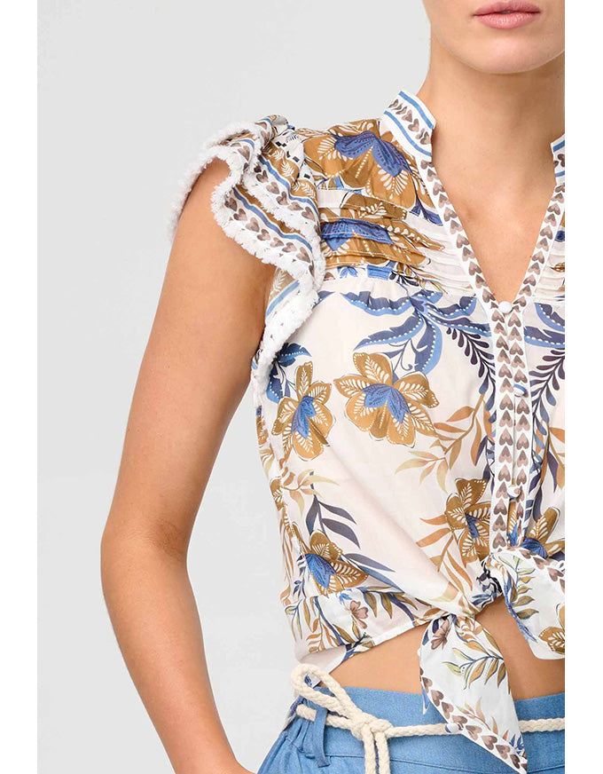 Luma Silk Cotton Flutter Sleeve Top Golden Medina