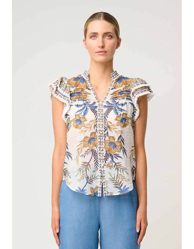 Luma Silk Cotton Flutter Sleeve Top Golden Medina