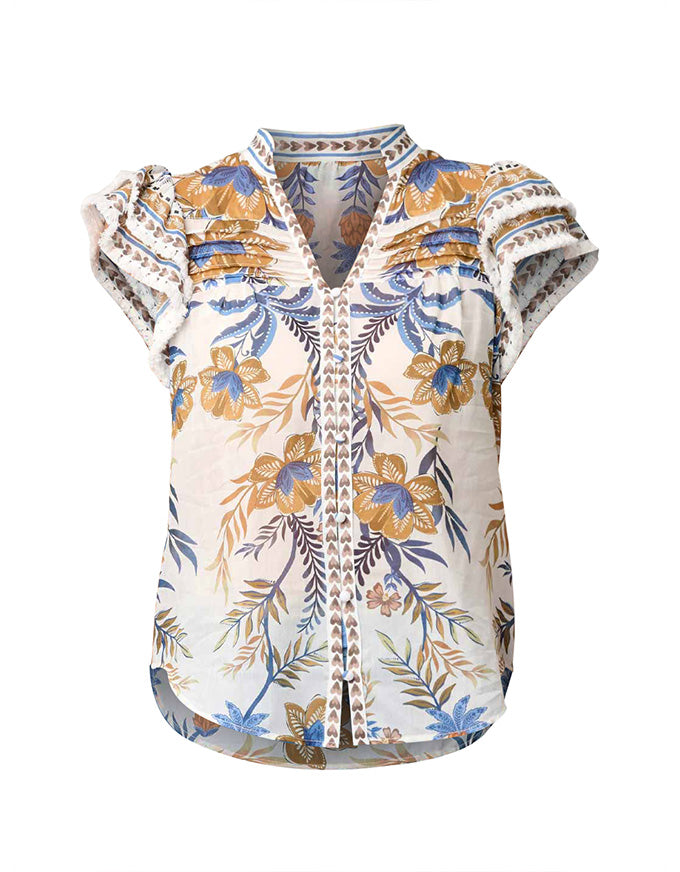 Luma Silk Cotton Flutter Sleeve Top Golden Medina