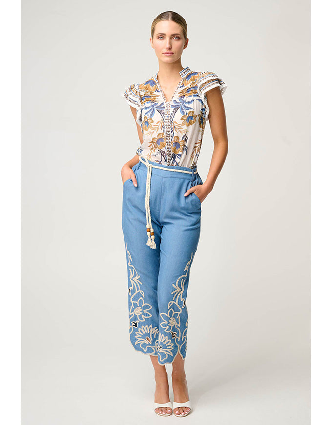 Luma Silk Cotton Flutter Sleeve Top Golden Medina