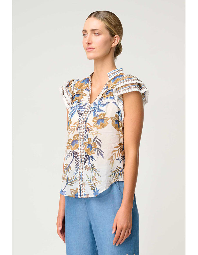 Luma Silk Cotton Flutter Sleeve Top Golden Medina