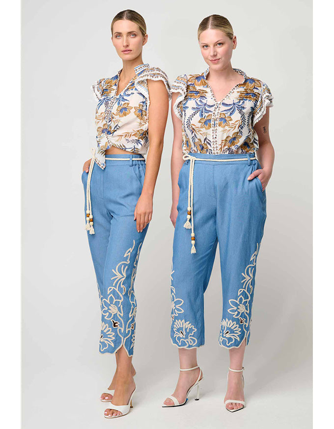 Luma Silk Cotton Flutter Sleeve Top Golden Medina