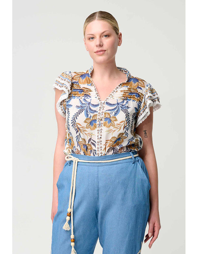 Luma Silk Cotton Flutter Sleeve Top Golden Medina