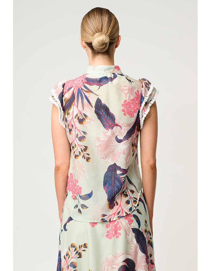 Luma Silk Cotton Flutter Top Oasis Flora