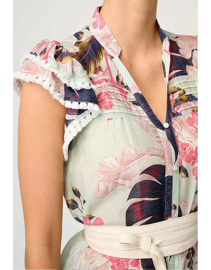 Luma Silk Cotton Flutter Top Oasis Flora